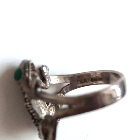 925 Sterling Silver Frog Ring with Green Eyes 7 - Picture 3 of 6